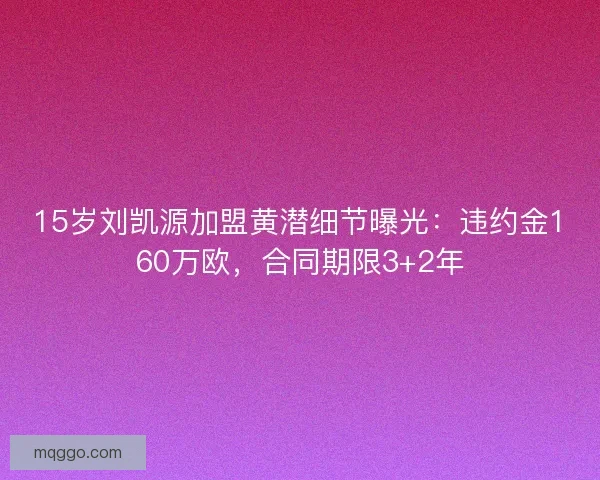 15岁刘凯源加盟黄潜细节曝光：违约金160万欧，合同期限3+2年